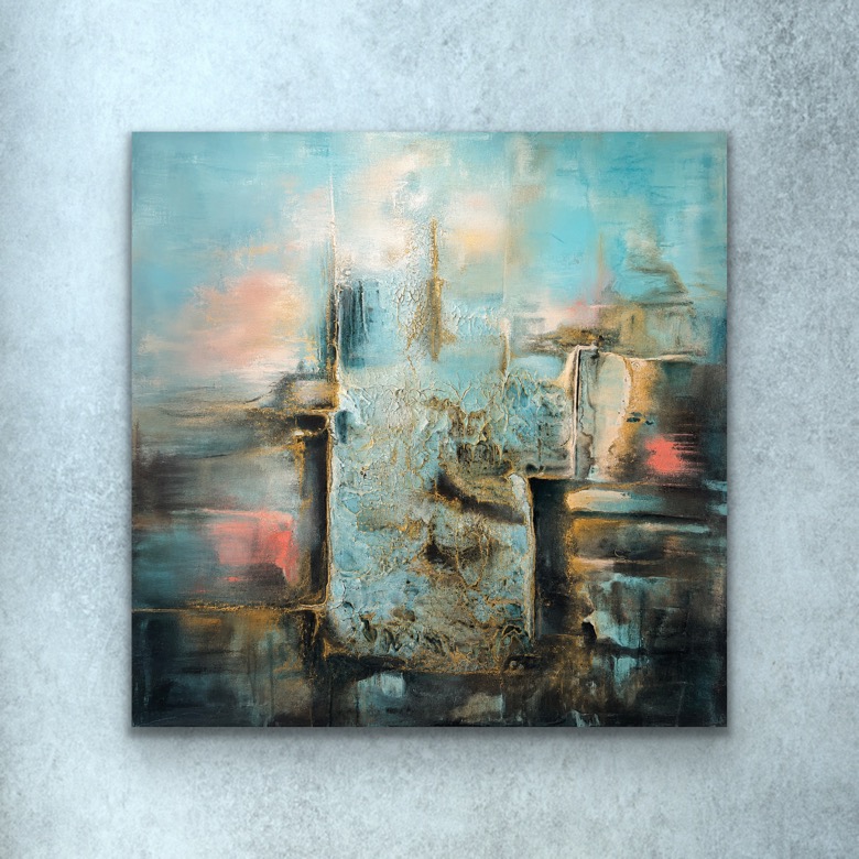 "Gjennom Disen", 100x100, 2 cm dypt lerret. Kr. 10.000,- (eks. innramming)
