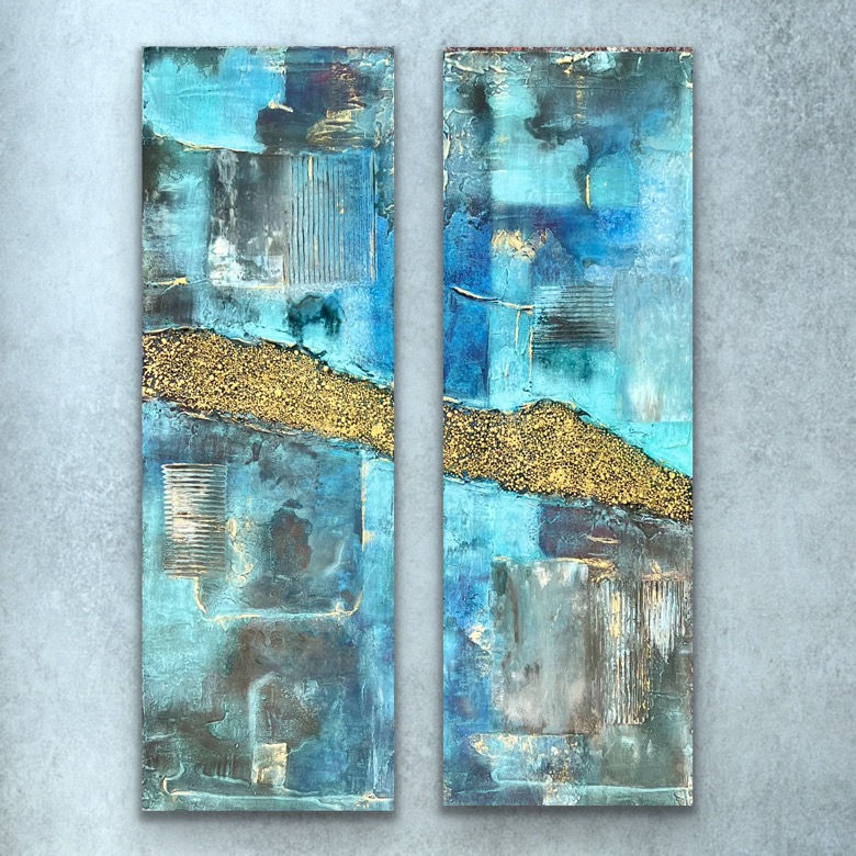 "Gylne Horisont I & II", 30x90 x 2, Deep Edge. Kr. 3.100,- for ett bilde, kr. 6.000,- for begge (eks. innramming) - Image 2